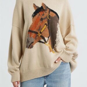 THE GREAT. Stable Pullover Horse-Graphic Crewneck Sweater
